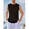 Runcati Mens Sleeveless Crewneck Tank Top Casual Mesh Hollow Out Cotton Knit Summer Beach T Shirt(Black)
