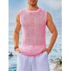 Runcati Mens Sleeveless Crewneck Tank Top Casual Mesh Hollow Out Cotton Knit Summer Beach T Shirt(Pink)