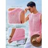 Runcati Mens Sleeveless Crewneck Tank Top Casual Mesh Hollow Out Cotton Knit Summer Beach T Shirt(Pink)