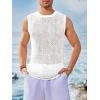 Runcati Mens Sleeveless Crewneck Tank Top Casual Mesh Hollow Out Cotton Knit Summer Beach T Shirt(White)