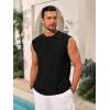 Runcati Mens Sleeveless Tank Tops Casual Hollow Out Knit T Shirts Beach Summer Hippie Tops with Pocket(Black)