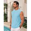 Runcati Mens Sleeveless Tank Tops Casual Hollow Out Knit T Shirts Beach Summer Hippie Tops with Pocket(Light Blue)