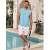 Runcati Mens Sleeveless Tank Tops Casual Hollow Out Knit T Shirts Beach Summer Hippie Tops with Pocket(Light Blue)
