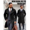 Runcati Mens Trench Coat Double Breasted Notched Lapel Casual Belted Windbreaker Fall Classic Long Jacket Overcoat(Black)