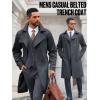 Runcati Mens Trench Coat Double Breasted Notched Lapel Casual Belted Windbreaker Fall Classic Long Jacket Overcoat(Dark Grey)