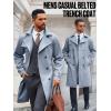 Runcati Mens Trench Coat Double Breasted Notched Lapel Casual Belted Windbreaker Fall Classic Long Jacket Overcoat(Grey)