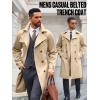 Runcati Mens Trench Coat Double Breasted Notched Lapel Casual Belted Windbreaker Fall Classic Long Jacket Overcoat(Light Khaki)