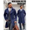 Runcati Mens Trench Coat Double Breasted Notched Lapel Casual Belted Windbreaker Fall Classic Long Jacket Overcoat(Navy)