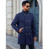 Runcati Mens Trench Coat Double Breasted Stand Collar Pea Coat Casual Fall Winter Warm Mid Long Overcoat(Navy Blue)