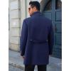 Runcati Mens Trench Coat Double Breasted Stand Collar Pea Coat Casual Fall Winter Warm Mid Long Overcoat(Navy Blue)