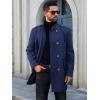 Runcati Mens Trench Coat Double Breasted Stand Collar Pea Coat Casual Fall Winter Warm Mid Long Overcoat(Navy Blue)