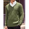 Runcati Mens V Neck Sweater Cable Knit Long Sleeve Casual Ribbed Twisted Pullover Sweaters(Army Green)