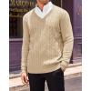 Runcati Mens V Neck Sweater Cable Knit Long Sleeve Casual Ribbed Twisted Pullover Sweaters(Beige)
