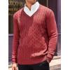 Runcati Mens V Neck Sweater Cable Knit Long Sleeve Casual Ribbed Twisted Pullover Sweaters(Burgundy)