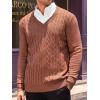 Runcati Mens V Neck Sweater Cable Knit Long Sleeve Casual Ribbed Twisted Pullover Sweaters(Coffee)