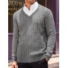 Runcati Mens V Neck Sweater Cable Knit Long Sleeve Casual Ribbed Twisted Pullover Sweaters(Grey)