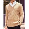 Runcati Mens V Neck Sweater Cable Knit Long Sleeve Casual Ribbed Twisted Pullover Sweaters(Khaki)