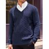 Runcati Mens V Neck Sweater Cable Knit Long Sleeve Casual Ribbed Twisted Pullover Sweaters(Navy Blue)
