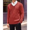 Runcati Mens V Neck Sweater Cable Knit Long Sleeve Casual Ribbed Twisted Pullover Sweaters(Red)