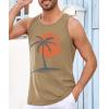 Runcati Mens Workout Tank Tops Gym Sleeveless Shirts Palm Tree Vintage Style T-Shirt(Khaki)