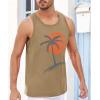 Runcati Mens Workout Tank Tops Gym Sleeveless Shirts Palm Tree Vintage Style T-Shirt(Khaki)