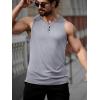 Runcati Mens Workout Tank Tops Summer Gym Muscle Ribbed Sleeveless Henley Shirt Casual Knitted Slim Fit Beach Tee(Light Grey)