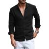 Mens Button Down Shirt Linen Cotton Shirts Casual Long Sleeve Spread Collar Lightweight Beach Plain Tops(01 Black)