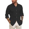 Mens Button Up Shirts Long Sleeve Linen Beach Casual Cotton Summer Lightweight Tops(1 Black)