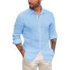 Mens Button Up Shirts Long Sleeve Linen Beach Casual Cotton Summer Lightweight Tops(1 Blue)