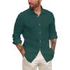 Mens Button Up Shirts Long Sleeve Linen Beach Casual Cotton Summer Lightweight Tops(1 Green)