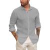 Mens Button Up Shirts Long Sleeve Linen Beach Casual Cotton Summer Lightweight Tops(1 Grey)