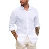 Mens Button Up Shirts Long Sleeve Linen Beach Casual Cotton Summer Lightweight Tops(1 White)