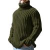 Mens Sweaters Turtleneck Cable Knitted Pullover Long Sleeve Slim Fit Chunky Casual Fall Winter Warm Cardigans(Army Green)