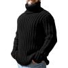 Mens Sweaters Turtleneck Cable Knitted Pullover Long Sleeve Slim Fit Chunky Casual Fall Winter Warm Cardigans(Black)
