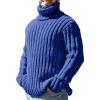 Mens Sweaters Turtleneck Cable Knitted Pullover Long Sleeve Slim Fit Chunky Casual Fall Winter Warm Cardigans(Blue)