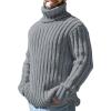 Mens Sweaters Turtleneck Cable Knitted Pullover Long Sleeve Slim Fit Chunky Casual Fall Winter Warm Cardigans(Dark Gray)