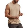 Mens Workout Cut Off Shirts Perfect Muscle Shirt Bodybuilding Tak Tops Sleeveless Gym T Shirts(Khaki)