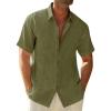Runcati Mens Button Down Linen Shirts Short Sleeve Casual Collared Summer Beach Untucked Tops(Army Green)