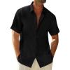 Runcati Mens Button Down Linen Shirts Short Sleeve Casual Collared Summer Beach Untucked Tops(Black)
