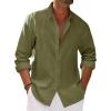Runcati Mens Button Down Shirt Cotton Linen Casual Long Sleeve Shirts Collared Hippie Beach Tops(Army Green)