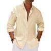 Runcati Mens Button Down Shirt Cotton Linen Casual Long Sleeve Shirts Collared Hippie Beach Tops(Beige)