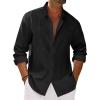 Runcati Mens Button Down Shirt Cotton Linen Casual Long Sleeve Shirts Collared Hippie Beach Tops(Black)