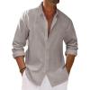 Runcati Mens Button Down Shirt Cotton Linen Casual Long Sleeve Shirts Collared Hippie Beach Tops(Grey)