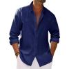 Runcati Mens Button Down Shirt Cotton Linen Casual Long Sleeve Shirts Collared Hippie Beach Tops(Navy Blue)