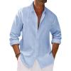 Runcati Mens Button Down Shirt Cotton Linen Casual Long Sleeve Shirts Collared Hippie Beach Tops(Sky Blue)