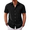 Runcati Mens Button Down Shirt Short Sleeve Casual Summer Beach Wedding Tops(Black)