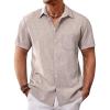 Runcati Mens Button Down Shirt Short Sleeve Casual Summer Beach Wedding Tops(Khaki)