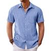 Runcati Mens Button Down Shirt Short Sleeve Casual Summer Beach Wedding Tops(Light Blue)
