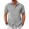 Runcati Mens Button Down Shirt Short Sleeve Casual Summer Beach Wedding Tops(Light Gray)