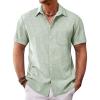 Runcati Mens Button Down Shirt Short Sleeve Casual Summer Beach Wedding Tops(Olive Green)